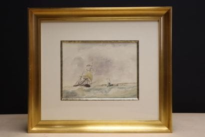 Marine. 
Aquarelle encadrée, signée en bas...