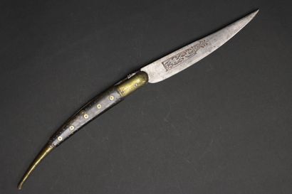 Grand couteau type navaja.
Manche à plaquette...