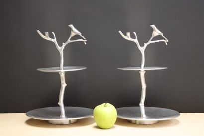 Paire de serviteurs muets à décor d'oiseaux....
