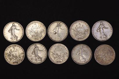 Ensemble de 10 pièces de 5 francs argent...
