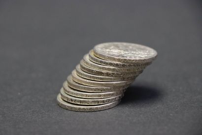 Ensemble de 10 pièces de 5 francs argent...