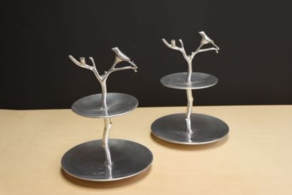 Paire de serviteurs muets à décor d'oiseaux....