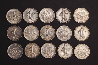 15 pièces de 5 francs argent Semeuse; 1960....