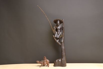 Pêcheur perché sur une branche et personnage...
