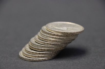 Ensemble de 10 pièces de 5 francs argent...