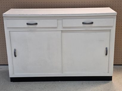 Buffet bas à portes coulissantes laqué blanc,...