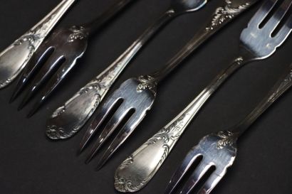 Ménagère de couverts à poisson en métal argenté,...