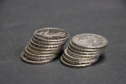 15 pièces de 5 francs argent Semeuse; 1960....