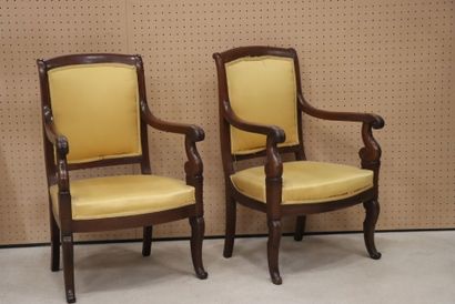 Paire de fauteuils en acajou et placage d'acajou
Epoque...