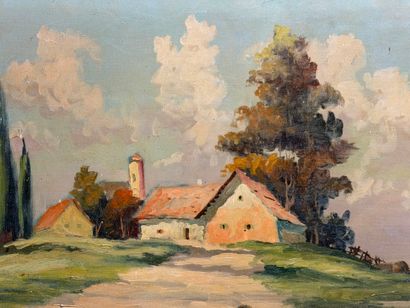 Paysage
Huile sur toile 
Signée
50 x 100...