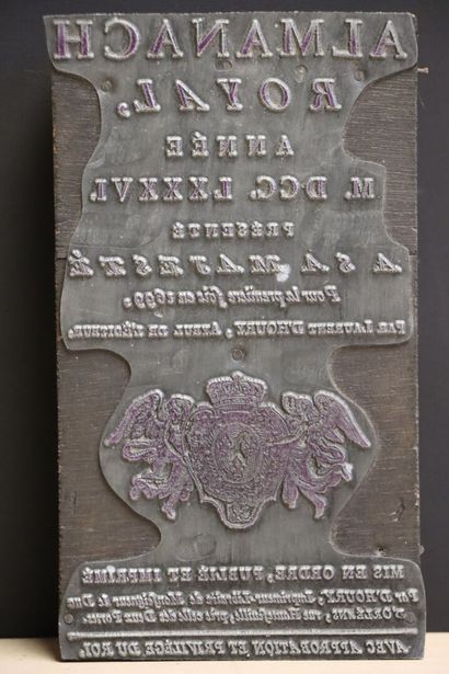 Plaque d'impression d'Almanach Royal Année...