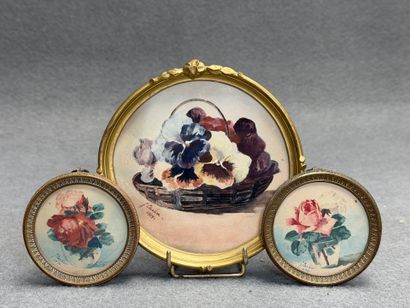 Trois petites aquarelles des années 30 en...