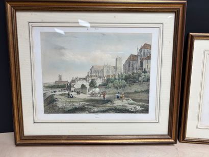 AUXERRE: ensemble de trois gravures en couleur...