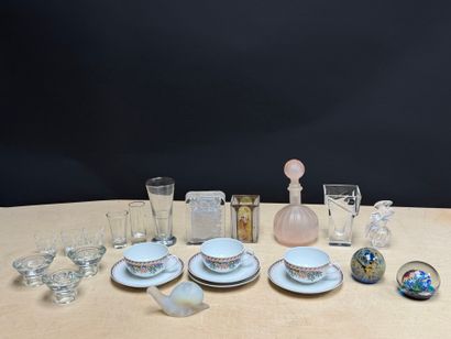 Lot de comprenant:
Carafe, vase, verres,...