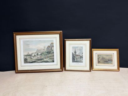 AUXERRE: ensemble de trois gravures en couleur...