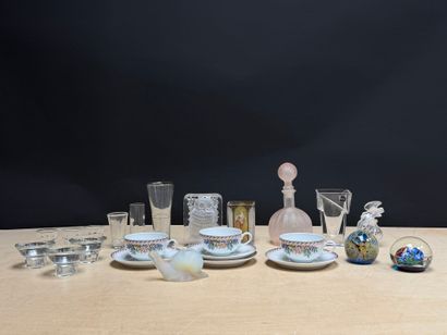 Lot de comprenant:
Carafe, vase, verres,...