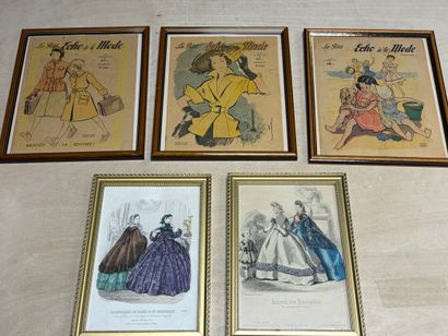 Lot de cinq gravures de mode XIX° et XX°
Cadres...