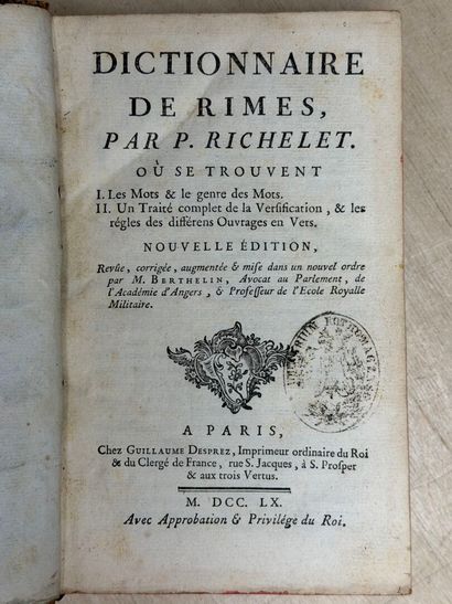 Quinze livres reliés XVIII°:
Dictionnaire...