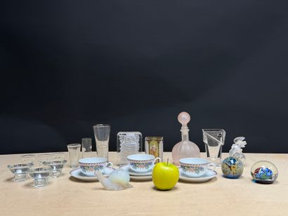 Lot de comprenant:
Carafe, vase, verres,...
