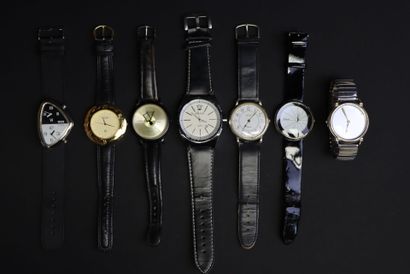 Sept montres à larges cadrans. 
Geo time,...