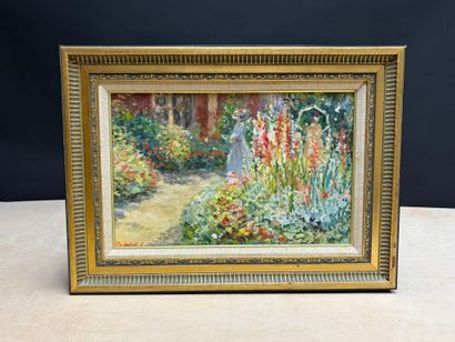Ecole russe des années 1990:
Femme au jardin
Huile...