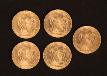 Set of 5 20-franc gold Marianne coins.
Weight:...