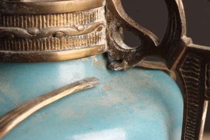 Pair of ceramic vases with nuanced blue enamel...