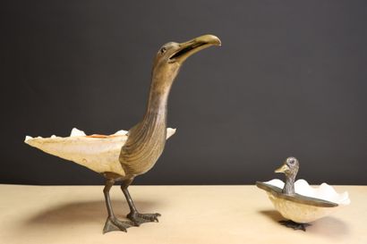 Seagull and duckling made of seashell and...