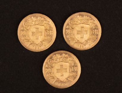 Three 20 Swiss franc coins
19.36 grams

(Lot...
