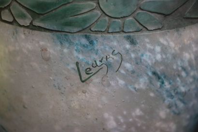LEGRAS Thick, marbled glass vase accented...