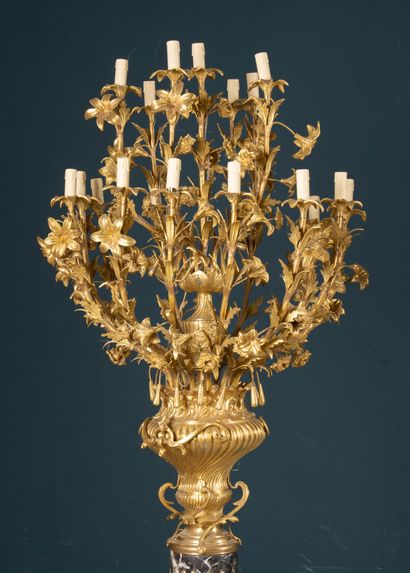 Pair of large marble, gilded bronze, and...