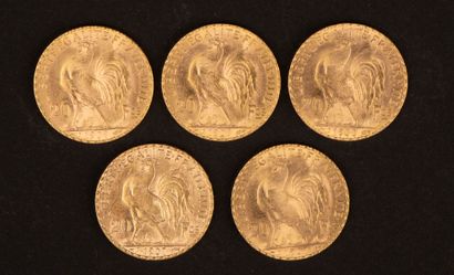 Set of 5 20-franc gold Marianne coins.
Weight:...