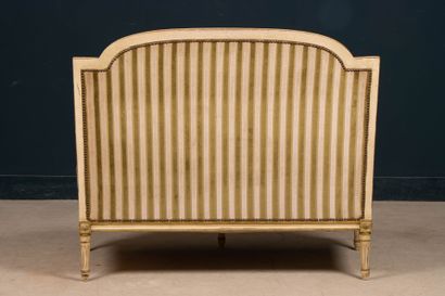 Pair of carved wooden sofas, upholstered...