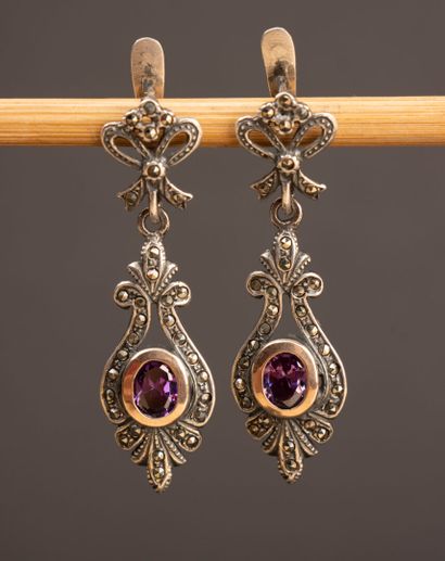 Pair of “dormeuse” earrings in silver, gold,...