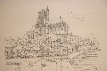 Henri VINCENOT (1912–1985).
View of Auxerre.
Ink...