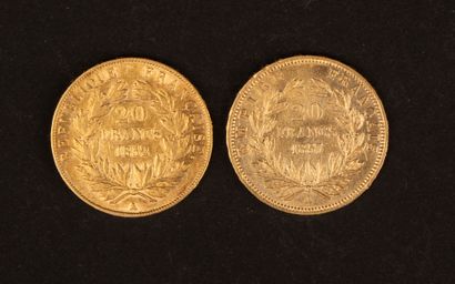 Two 20-franc Napoleon III coins
12.82 g

(Lot...