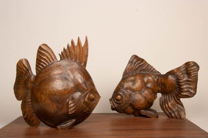 Roger FAVIN (1904-1990).
Two fish in carved...