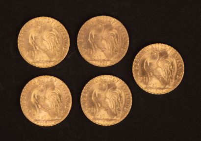 Set of 5 20-franc gold Marianne coins.
Weight:...