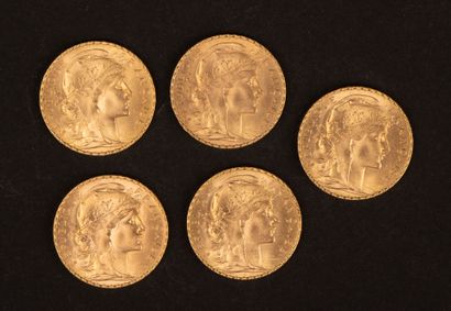 Set of 5 20-franc gold Marianne coins.
Weight:...