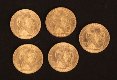 Set of 5 20-franc gold Marianne coins.
Weight:...