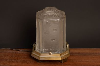 Table lamp made of molded pressed glass with...