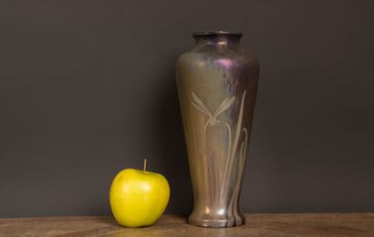 MONTIÈRES 
Ceramic baluster vase with iridescent...