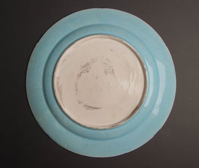 LONGWY - 
Pair of earthenware plates decorated...