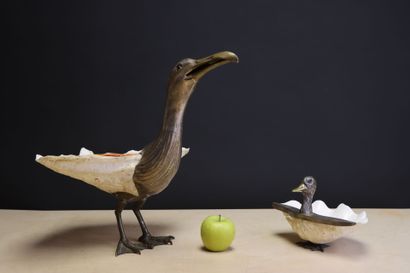 Seagull and duckling made of seashell and...
