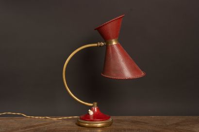 Red and gold lacquered metal desk lamp with...