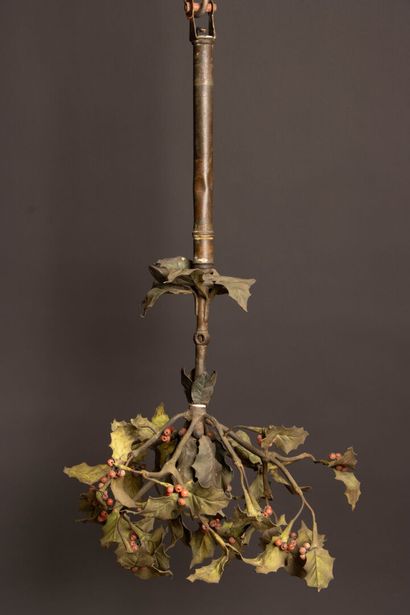 Chandelier in bronze and patinated brass...