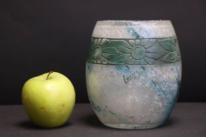 LEGRAS Thick, marbled glass vase accented...