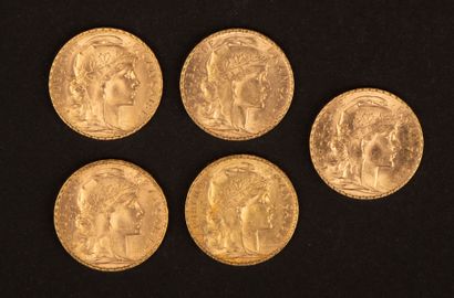 Set of 5 20-franc gold Marianne coins.
Weight:...
