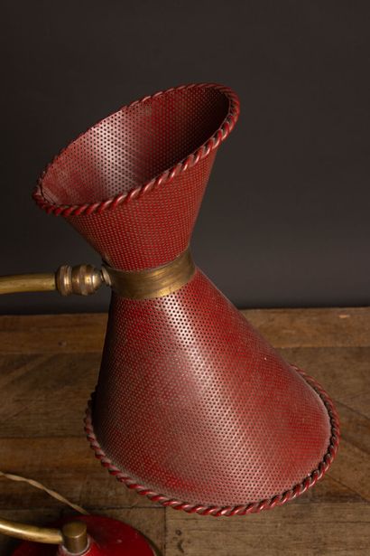 Red and gold lacquered metal desk lamp with...