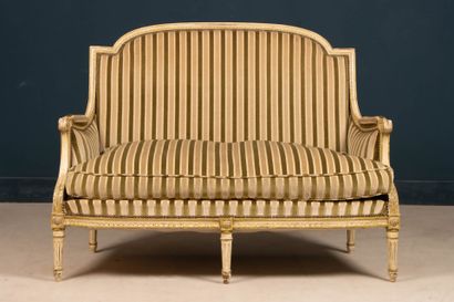 Pair of carved wooden sofas, upholstered...